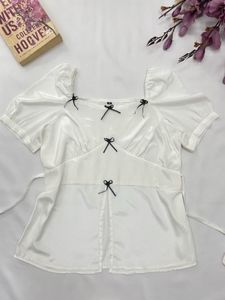 Chic White Puff Sleeve Blouse with Bows