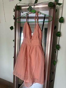 Peach halter neck mini dress