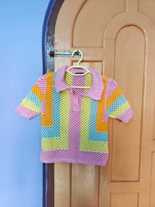 Colorful Crochet Knit Polo Shirt
