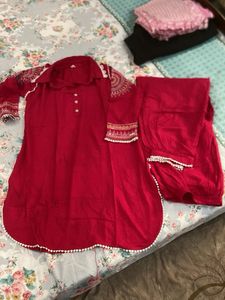 Vibrant Red Kurta Set bust 40 length 31.5 pant len