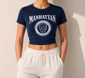 Navy Manhattan Graphic Crop T-Shirt