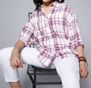 Purple Plaid Button-Up Shirt