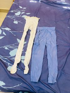 Girls' Blue Pants & White Tights Set