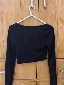 Shein Black Ruched Long Sleeve Crop Top