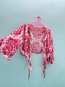 Pink Floral Tie-Up Shrug