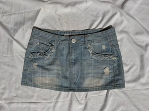 Distressed Denim Mini Skirt
