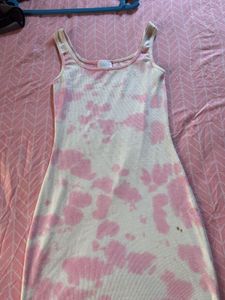 Pink Ribbed Tie-Dye Mini Dress