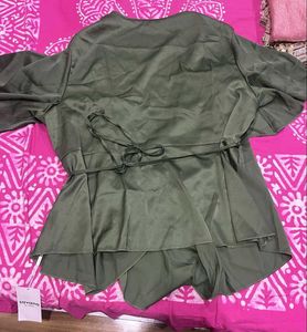 Satin Wrap Top with Flutter Sleeves