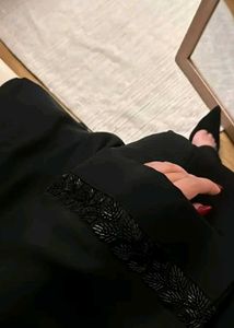 New Black Abaya with Beaded Embellishments