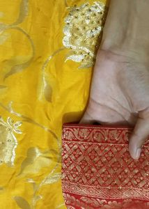 XL size Yellow Kurta Set with Red Border