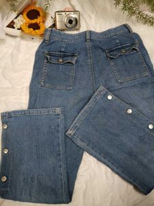 Vintage Style Button Detail Denim Jeans