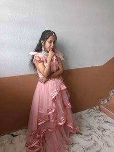 Elegant Pink Tulle Layered Lehenga