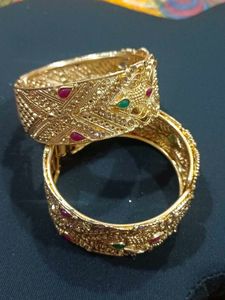 Elegant Gold Bangles with Stones openable