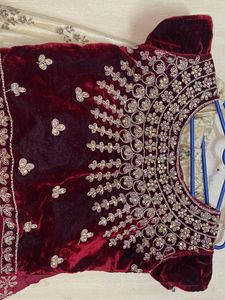 Cream And Mahroon Designer Lehanga