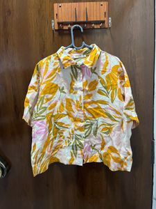Pure Linen Colorful Tropical Print Button-Up Shirt