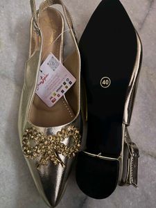 Sparkling Gold Slingback Heels with Bow Accent