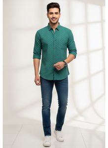 Men's Green Dotted Casual Shirt