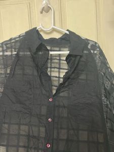 Chic Sheer Black Button-Up Top