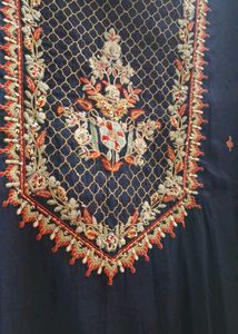 New Embroidered Navy Blue Kurta