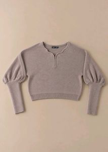 TAUPE PUFF SLEEVE KNIT CROPPED SWEATER