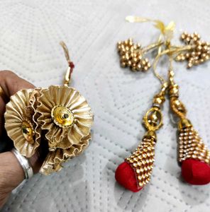 Ethnic Gold & Red Tassels set of 4( Latka