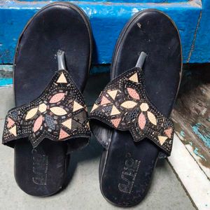 Embellished Black Flip-Flops