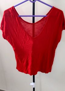 Women's Sheer V Neck Orange Top Size M Bust 34 Very Soft Perfect For Parties