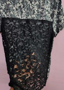 Floral Print T-Shirt with Lace Detail back