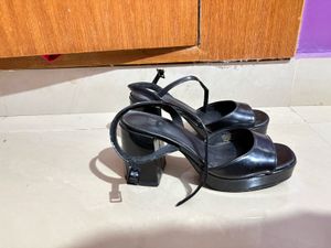 Black Platform Block Heel Sandals