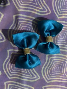 Set of 2 Teal Blue Bow Hair Clips