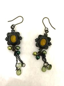 Green  And Topaz Coloured Oxidised Earings