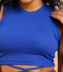 Blue Crop Top with Wrap Detail