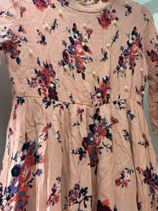 Chic Floral Print Dress with Pearl Embellishments
