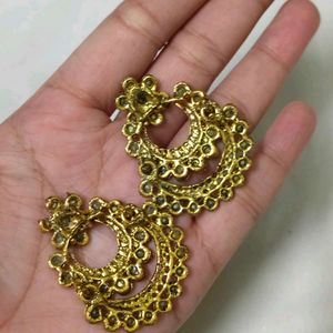 Antique Gold Jhumka Earrings with Stones