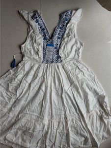 White Embroidered Flared Dress