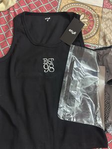 Black Ribbed Tank Top "EAST 98"