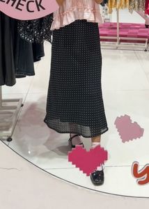 Chic Black Polka Dot Midi Skirt