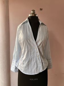 Zara basic pinstripe wrap shirt