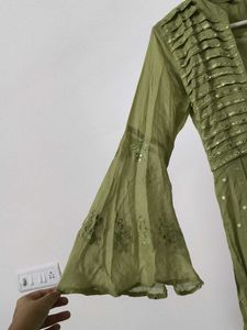 Beautiful Green Kurta Set with Mirror Work