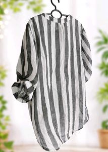 white and black  Striped cotton Tunic Top/casual
