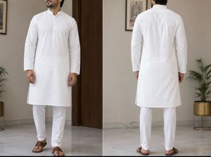 Men's White Chikankari Kurta Set