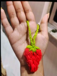 Handmade Crocheted Strawberry bag charm