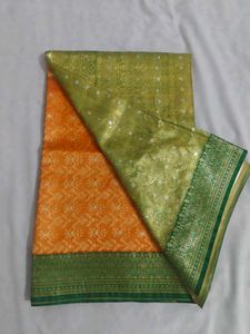 Beautiful Orange &amp; Green Silk Saree