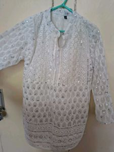 Elegant White Sequined Chikankari Kurta