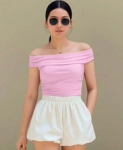 little box chic Off-Shoulder Ruched Pink Top