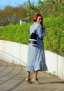 Gingham Corset Bow Collar Dress