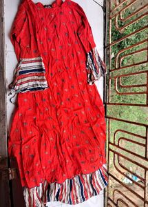 Red Embroidered Kurta