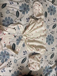 Cream Red Polka Dot Off-Shoulder Crop Top