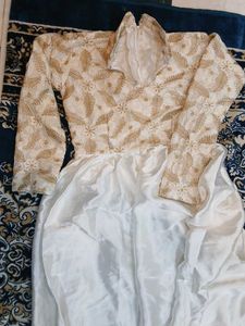 White &amp; Gold Embroidered INDO WESTERN GOWN