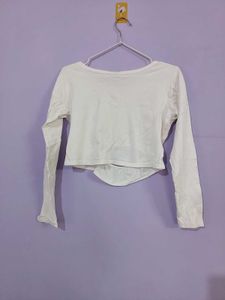 White Long Sleeves Crop Top